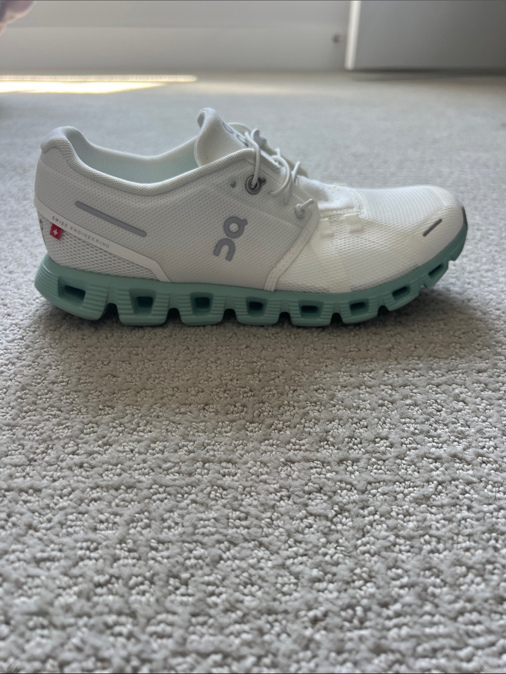 On Running White Sneakers with Mint Soles - Picture 4 of 5